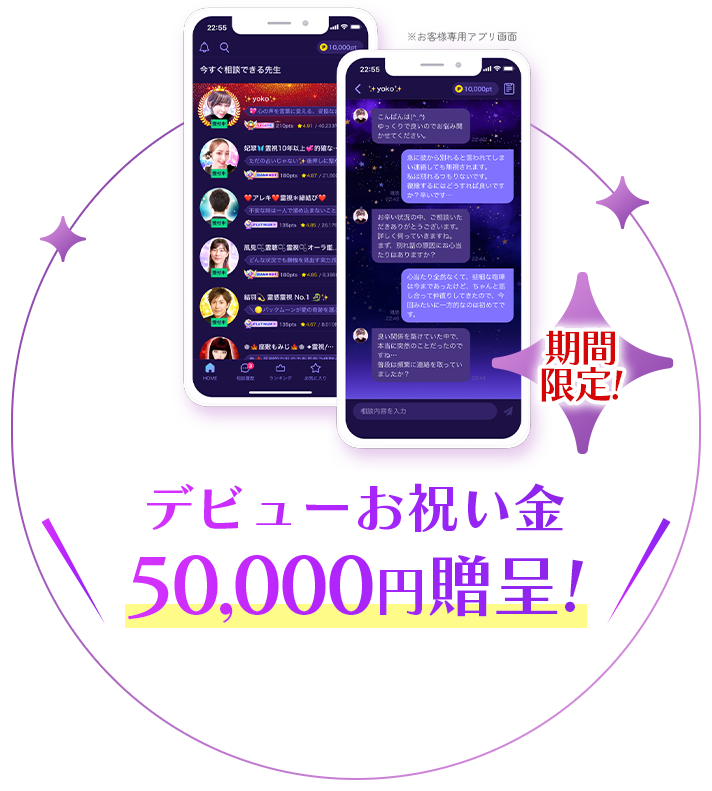 期間限定!デビューお祝い金50,000円贈呈!