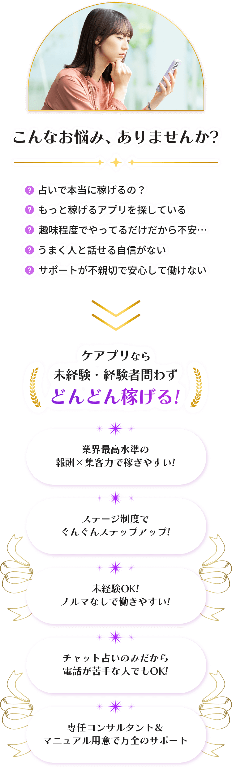 こんなお悩みありませんか？ケアプリなら未経験・経験者問わずどんどん稼げる!